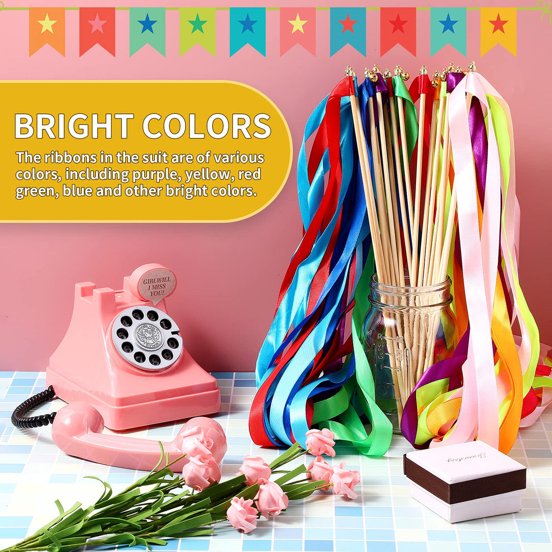 50 Pieces Ribbon Sticks Wedding Streamers Chromatic Streamers Silk Fairy Sticks for Party, Birthday, Celebration and Holiday (Colorful)