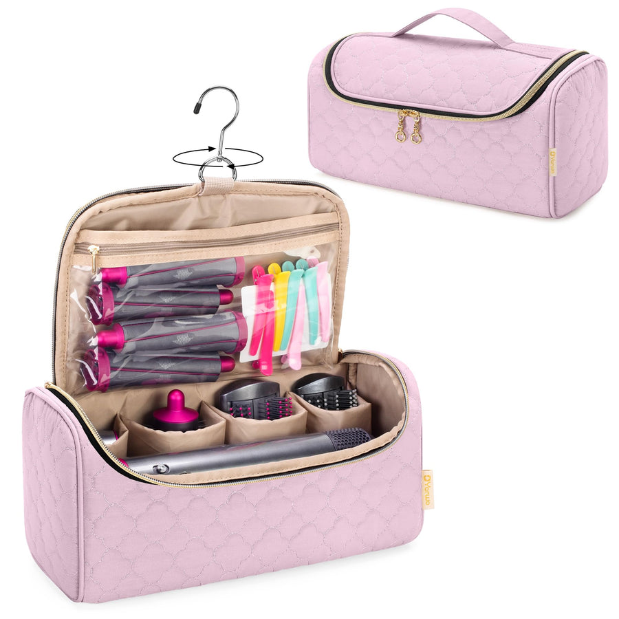 Travel Case Compatible for Dyson Airwrap Complete Styler and Attachments, Portable Storage Bag with Hanging Hook for Hair Curler Accessories, Pink (Patent Design)