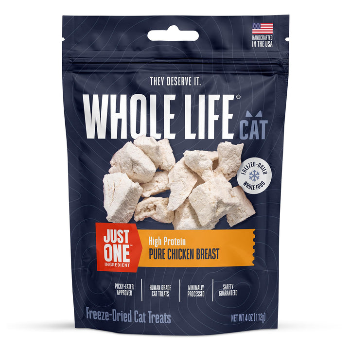 Whole Life Cat Just One Chicken Freeze Dried Cat Treats - Human Grade High Protein Food, Healthy Training Snacks, Freeze Dried Chicken Food Toppers, USA Made Natural Treats - 4 oz (Pack of 1)