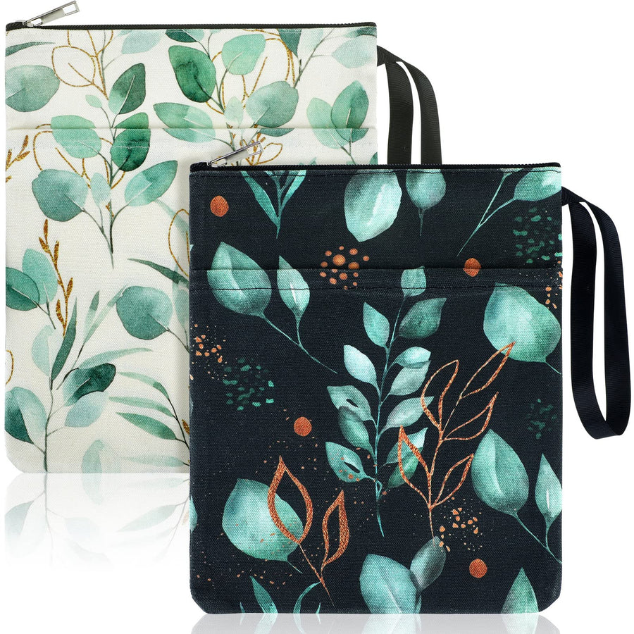 2 Pieces Book Sleeve for Lovers Tree Leaves with Zipper Canvas Protector Paperback Cover Washable Pouch Pocket Teen Adult Lover Gift(Fresh Pattern)