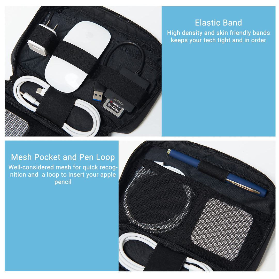 Purevave Electronics Organizer, Tech Organizer Pouch, Tech Travel Organizer, Compact Small Travel Cable Organizer for Cord, Phone Charger, USB Drive, SD Card and Power Bank Black