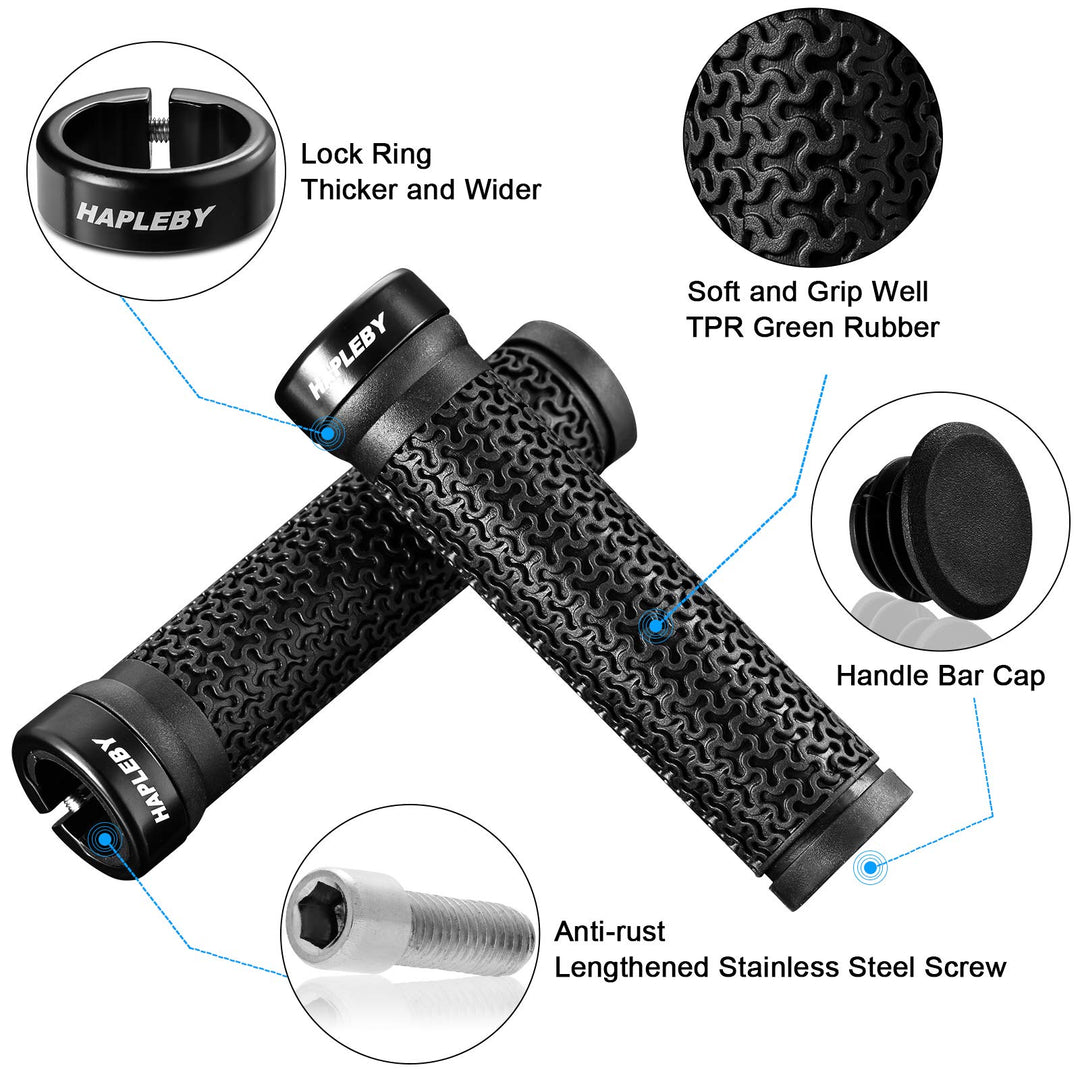 Premium Bike Handlebar Grips, Single Lock-on Professional Mountain Bicycle Handlebar Locking Grips with Anti-Slip, 2PCS Screw and 2PCS Allen Wrench for Free