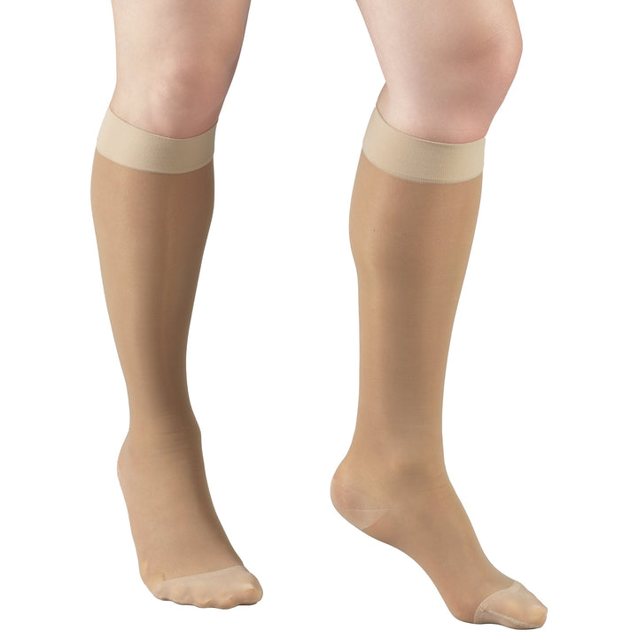 Truform Women's 15-20 mmHg Sheer Knee High Compression Stockings, Light Beige, X-Large