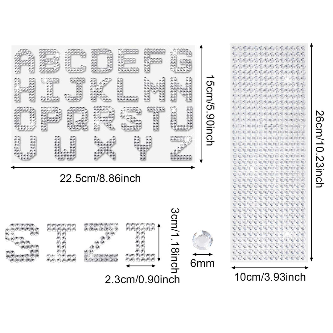 6 Sheets Glitter Letter Stickers Rhinestone Letter Stickers and Bling Letter Stickers, 26 Letters Self Adhesive Stickers Alphabet Bling Letter Stickers for DIY Art and Craft (Silver)