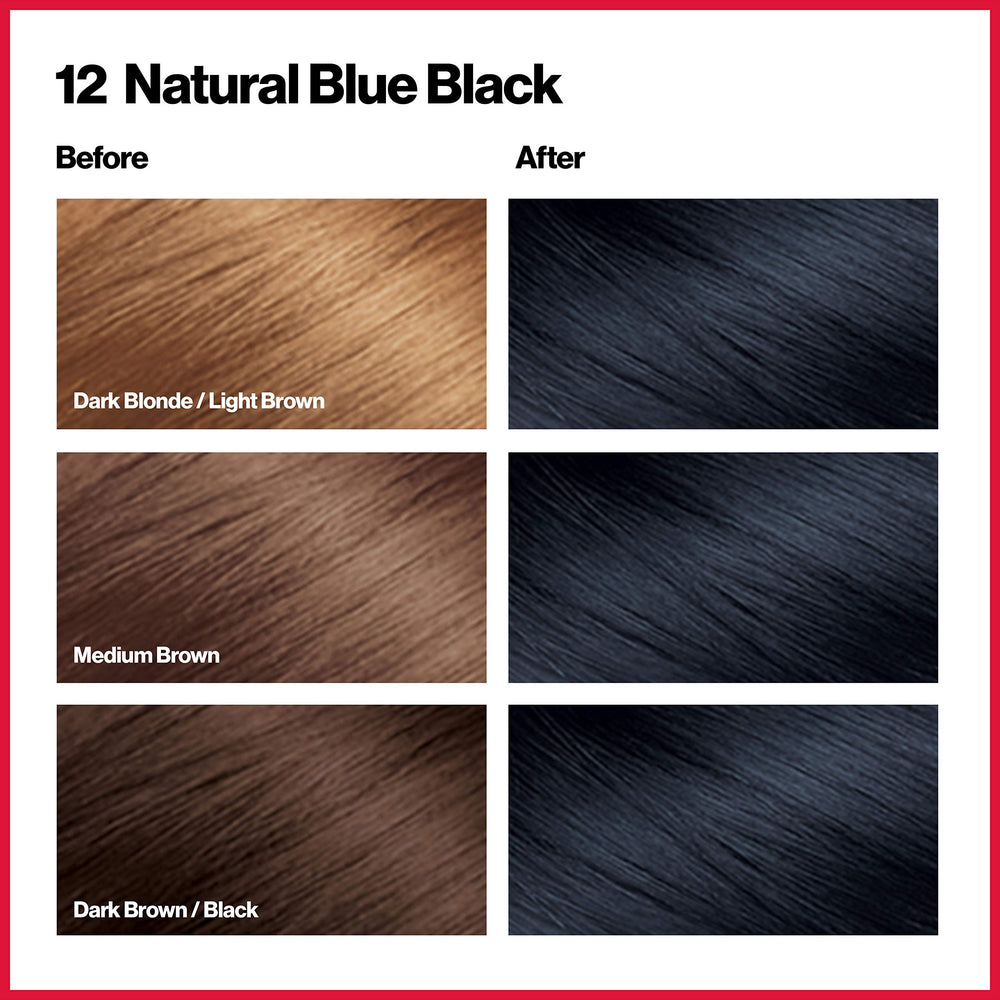 Revlon Colorsilk Beautiful Color, Permanent Hair Color with Keratin, 40ml + 40ml + 11.8ml - 12 Natural Blue Black (Pack of 1)