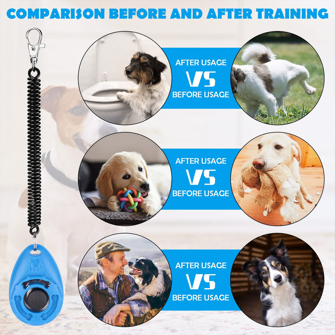 Dog Training Clicker with Wrist Strap - Durable Lightweight Easy to Use, Pet Training Clicker for Cats Puppy Birds Horses. Perfect for Behavioral Training 2-Pack (Blue and White)