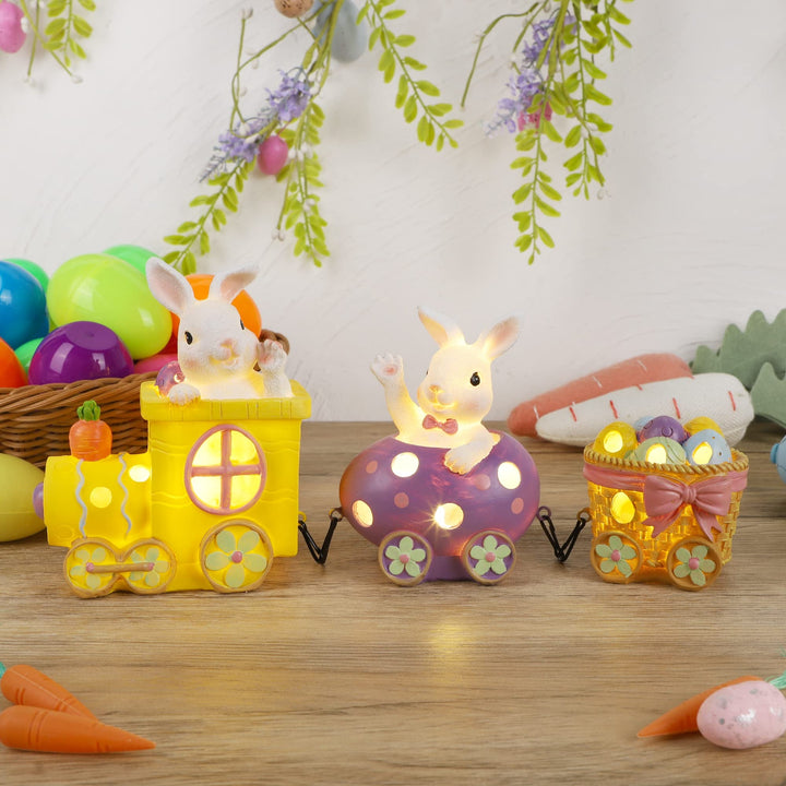 Thanksgiving Table Decorations Resin Pumpkin Turkey Carriage Train with LED Lights, Turkey Tabletop Centerpieces Fall Harvest Decor for Home Kitchen