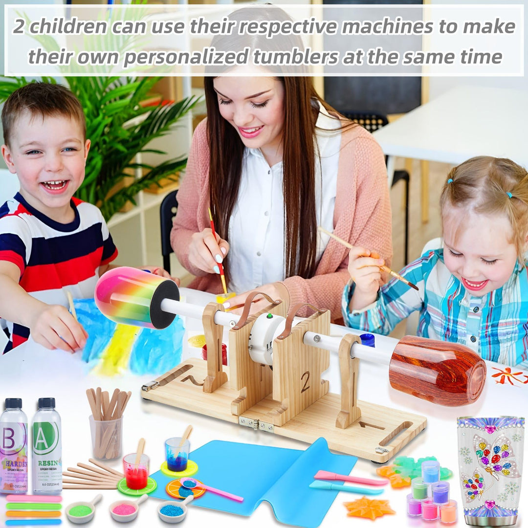 Double 2 Cup Turner Spineer for Crafts,Epoxy Resin 2 Tumbler Spinner Machine Kit,DIY Glitter Epoxy Tumblers