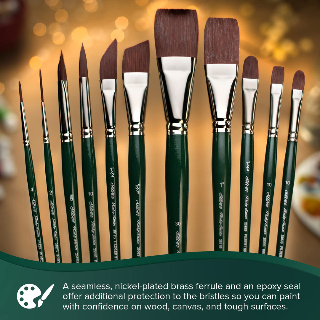 2502S8 Ruby Satin Bright Brush for Fluid and Flow Acrylics, Size 8, Short Handle