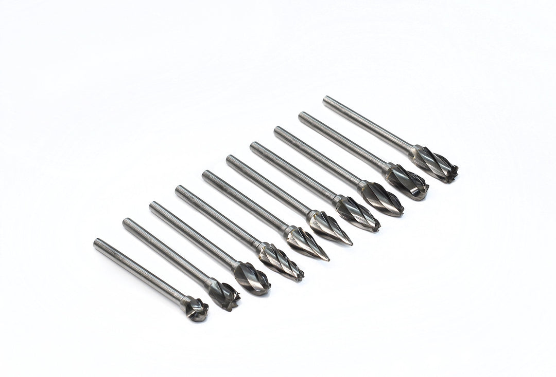 1/8 inch Carbide Burr Set - 10pcs Aluma Cut Carbide Rotary Burrs for Aluminum 3mm Shank Fits Die Grinder Drill for Woodworking,Drilling, Aluminum Craving,Engraving, Polishing
