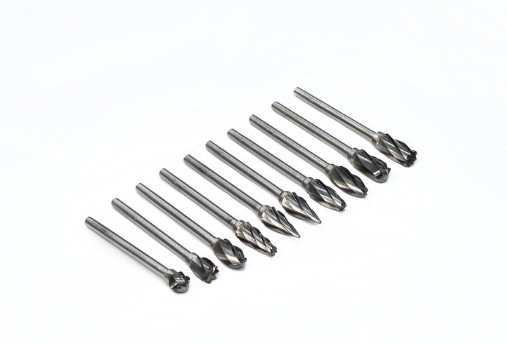 1/8 inch Carbide Burr Set - 10pcs Aluma Cut Carbide Rotary Burrs for Aluminum 3mm Shank Fits Die Grinder Drill for Woodworking,Drilling, Aluminum Craving,Engraving, Polishing
