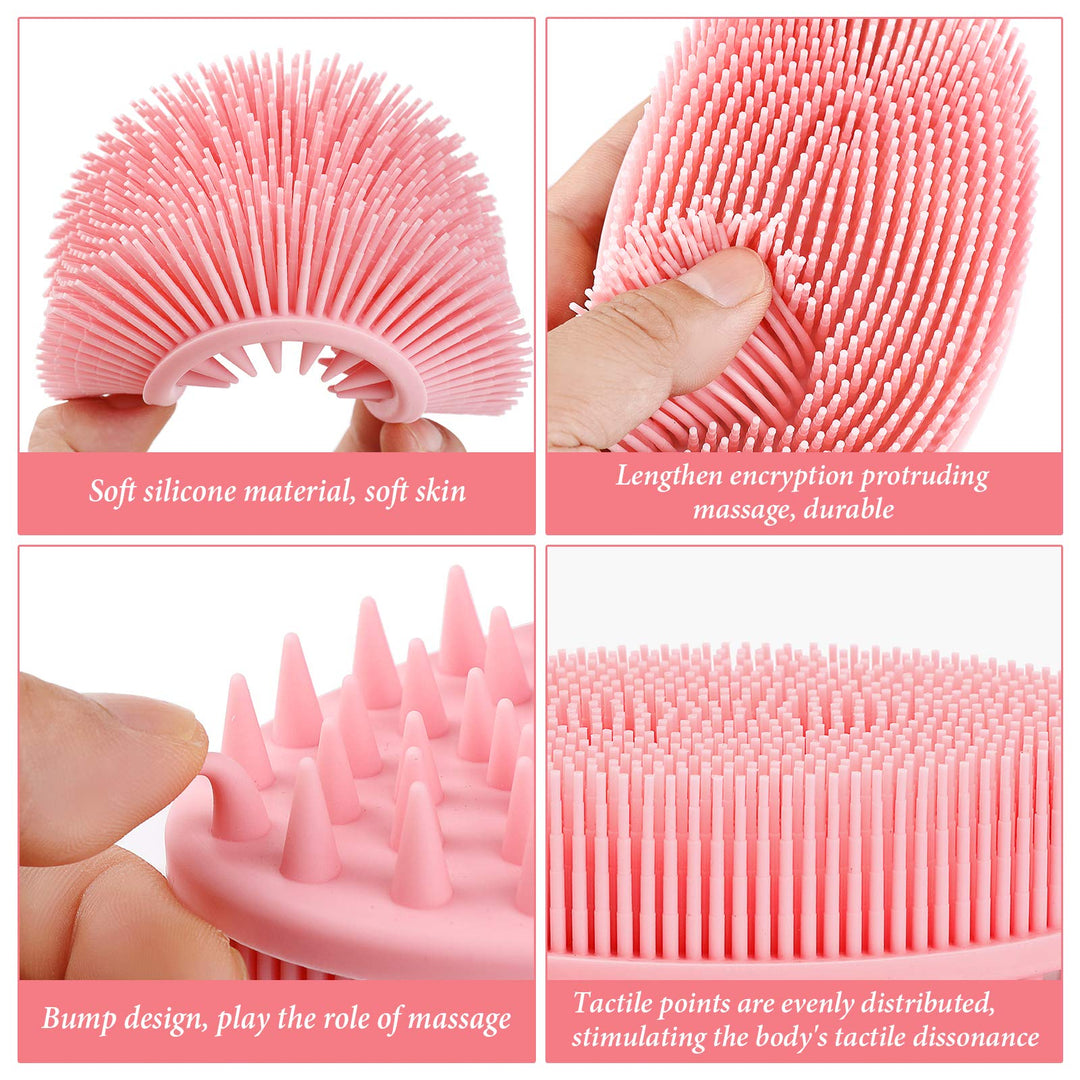 2 Pieces Exfoliating Silicone Body Scrubber, 2 in 1 Silicone Bath and Shampoo Brush, Wet and Dry Scalp Massager/Brush for Skin Care Scalp Massager - Pink & Blue