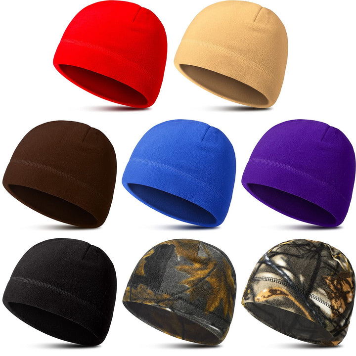 8 Pieces Fleece Hat Mens Winter Skull Cap Tactical Fleece Skull Beanie for Running Skiing Cycling Sports (Chic Style)