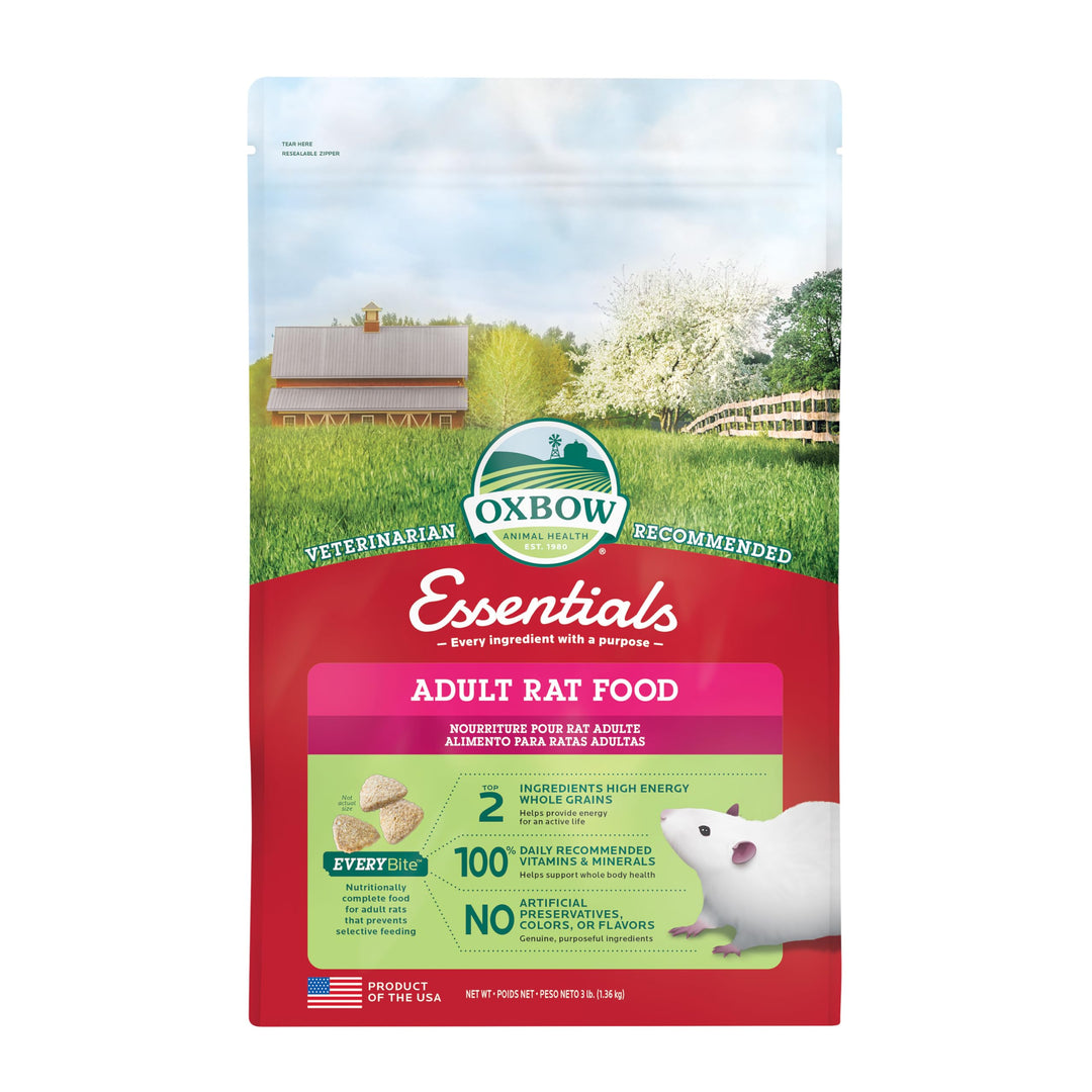 Essentials Adult Rat Food - All Natural Adult Rat Food - Veterinarian Recommended- Made in the USA- Rich in Natural Vitamins & Minerals- No Artificial Ingredients- 3 lb.