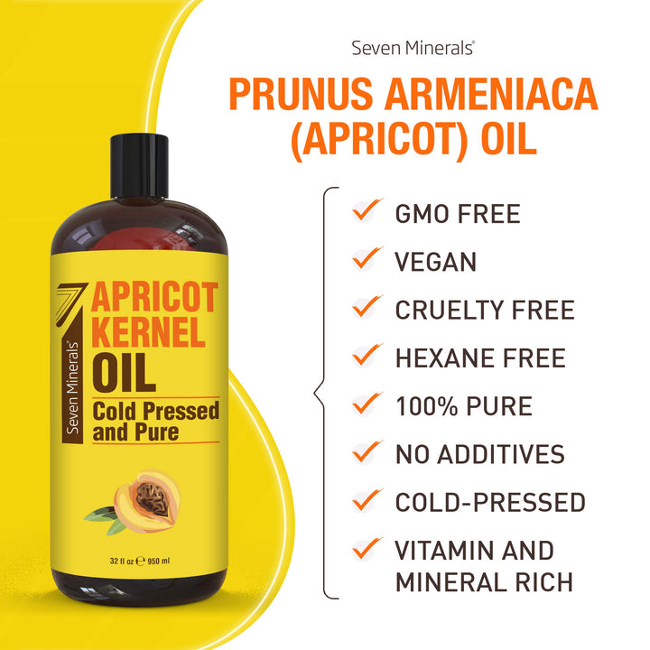 Pure Cold Pressed Apricot Kernel Oil - Big 32 fl oz Bottle - Non-GMO, Hexane Free, Natural & Lightweight Moisturizer for All Skin Types - Perfect Carrier Oil for Massage Therapy and Aromatherapy