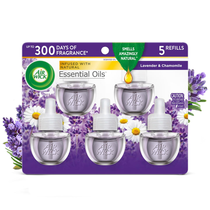 Scented Oil Refill Plug in Air Freshener Essential Oils, Lavender & Chamomile, 5 Refills, 3.38oz