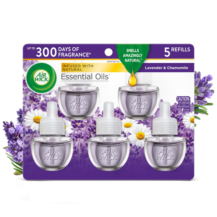 Scented Oil Refill Plug in Air Freshener Essential Oils, Lavender & Chamomile, 5 Refills, 3.38oz