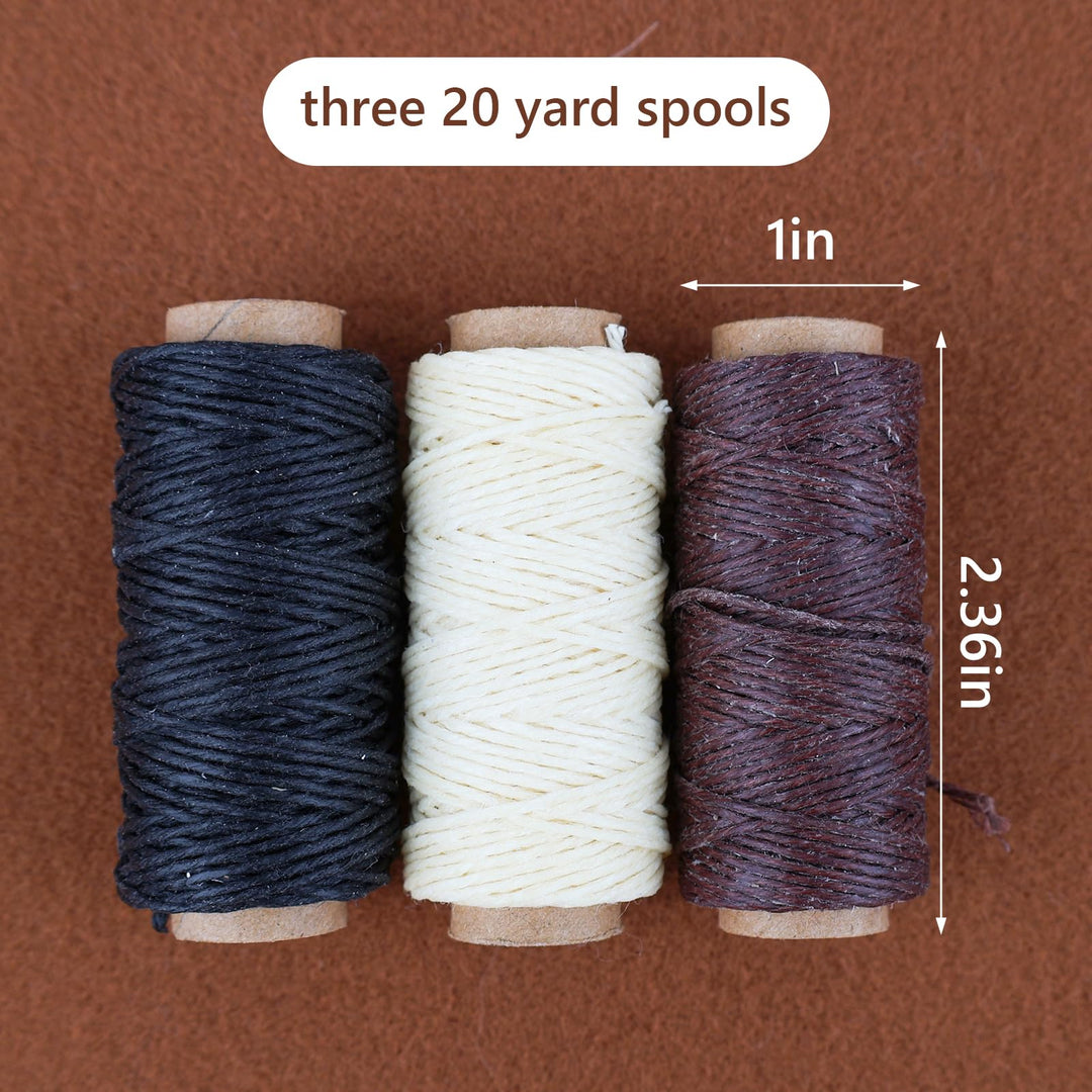 , Natural Waxed Linen Thread 20 Yards, Books by Hand Natural, Black, Brown Color for Sewing, Bookbinding (3/Pkg)