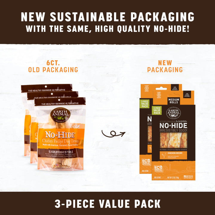 No Hide Medium Chicken Flavored Natural Rawhide Free Dog Chews Long Lasting Chew Sticks | Treats for Large Dogs | Great for Aggressive Chewers (3 Pack)