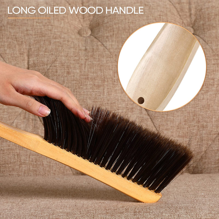 2 Pieces Wooden Bench Brushes, Soft Bristles, Long Wood Handle, Brown