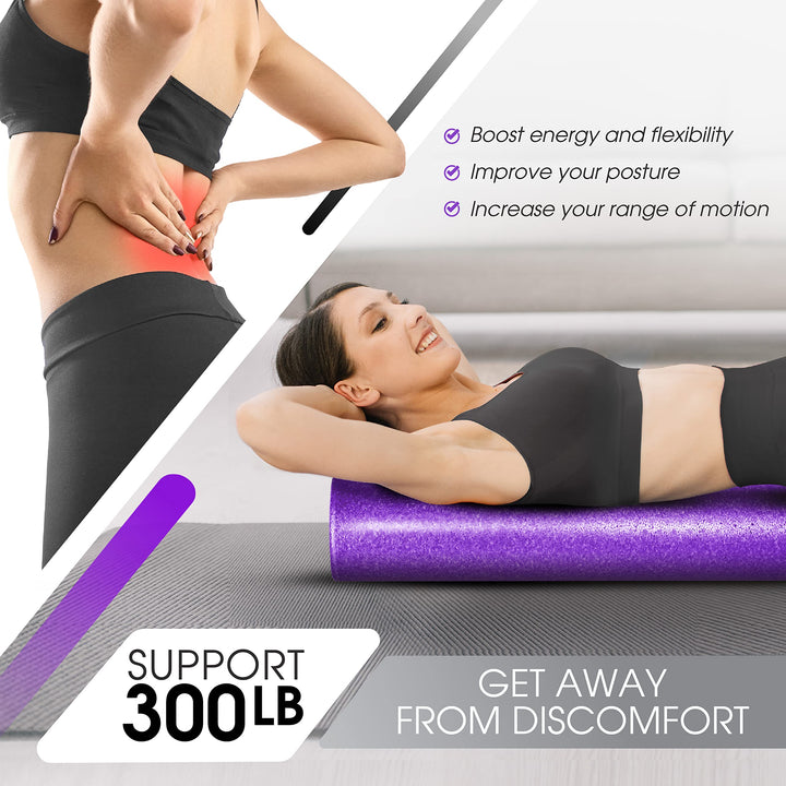 Premium PE High Density Foam Roller for Physical Massage Therapy, Mobility & Flexibility (Purple - 12)