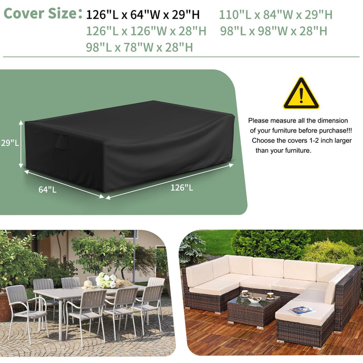 Patio Furniture Covers, Waterproof Outdoor Sectional Cover, 500D Heavy Duty Outdoor Furniture Cover, Rectangular Patio Covers for Outdoor Furniture Set, 126X64X28 -Black
