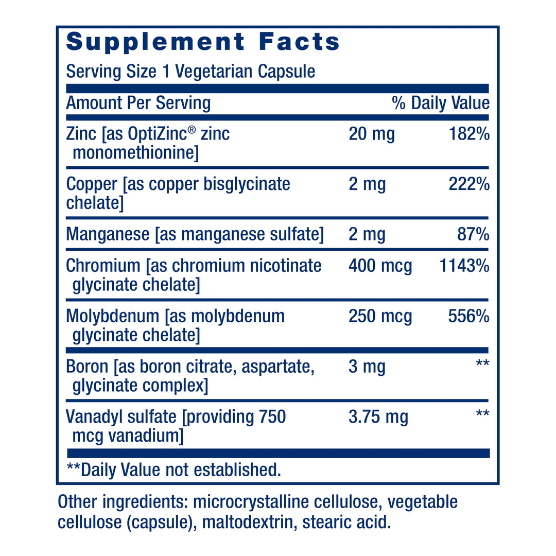 Only Trace Minerals, a Daily dose of zinc, Chromium, Boron, Copper, Manganese, Vanadyl sulfate, Gluten-Free, Non-GMO, Vegetarian, 90 Capsules