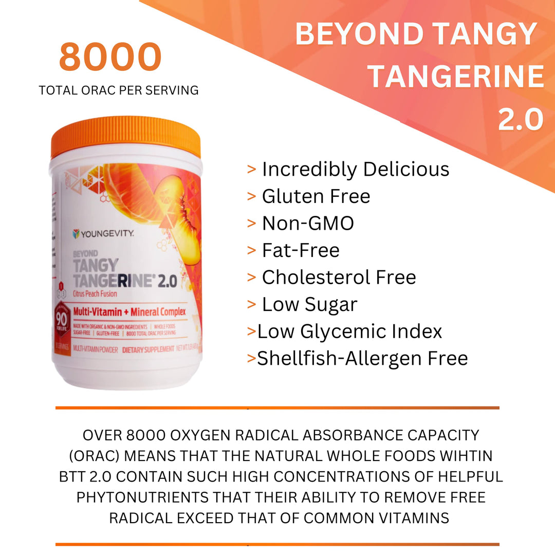 Beyond Tangy Tangerine 2.0 Citrus Peach Fusion Multi-Vitamin & Mineral Complex - Made with Natural & Whole Foods | 8,000 ORAC