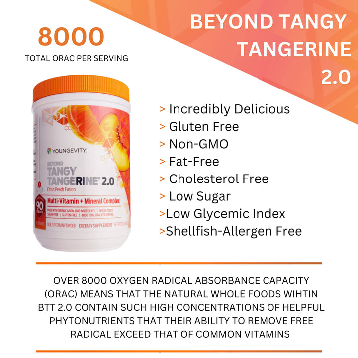 Beyond Tangy Tangerine 2.0 Citrus Peach Fusion Multi-Vitamin & Mineral Complex - Made with Natural & Whole Foods | 8,000 ORAC