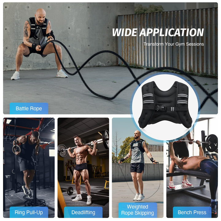 Weighted Vest, 6lb/8lb/12lb/16lb/20lb/25lb/30lb Weight Vest with Reflective Stripe for Workout, Strength Training, Running, Fitness, Muscle Building, Weight Loss, Weightlifting, Black(12 lb)