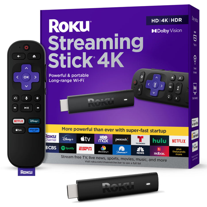 Streaming Stick 4K - HDR & Dolby Vision Streaming Device for TV with Voice Remote & Long-Range Wi-Fi - Free & Live TV