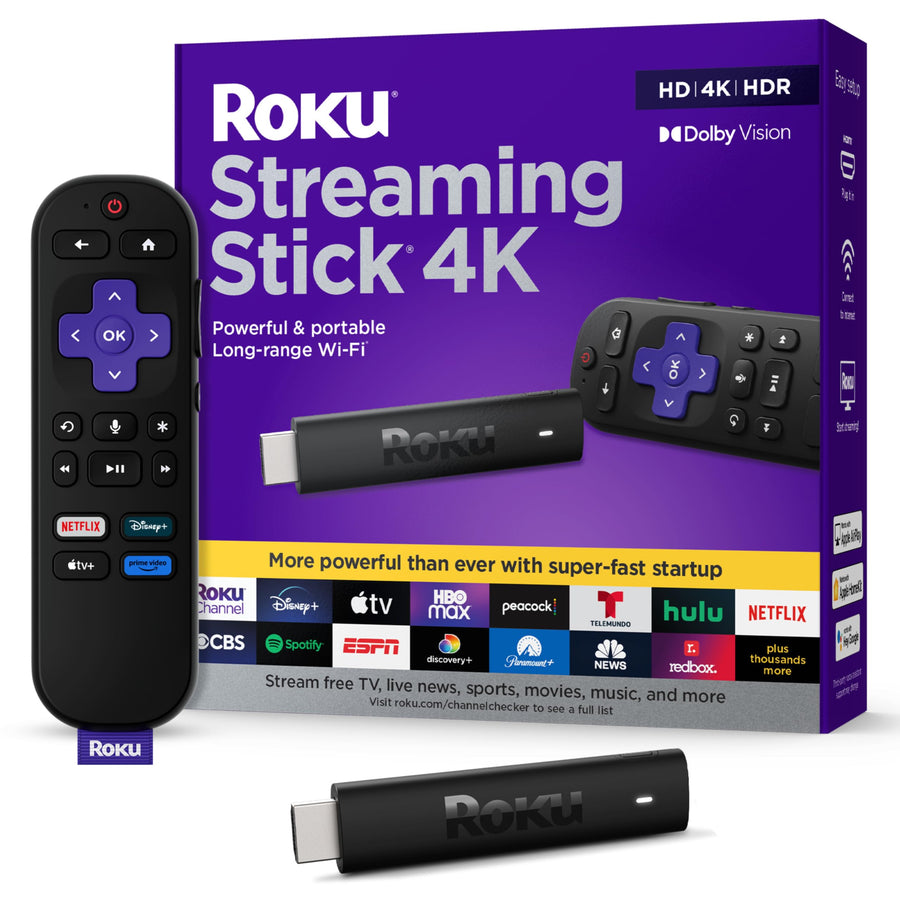 Streaming Stick 4K - HDR & Dolby Vision Streaming Device for TV with Voice Remote & Long-Range Wi-Fi - Free & Live TV