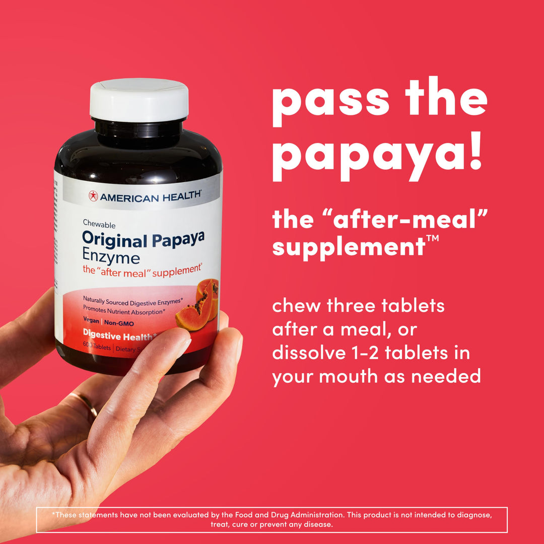 Original Papaya Enzyme Chewable Tablets - Promotes Nutrient Absorption and Helps Digestion - Gluten-Free, Vegetarian - 100 Count, 33 Total Servings
