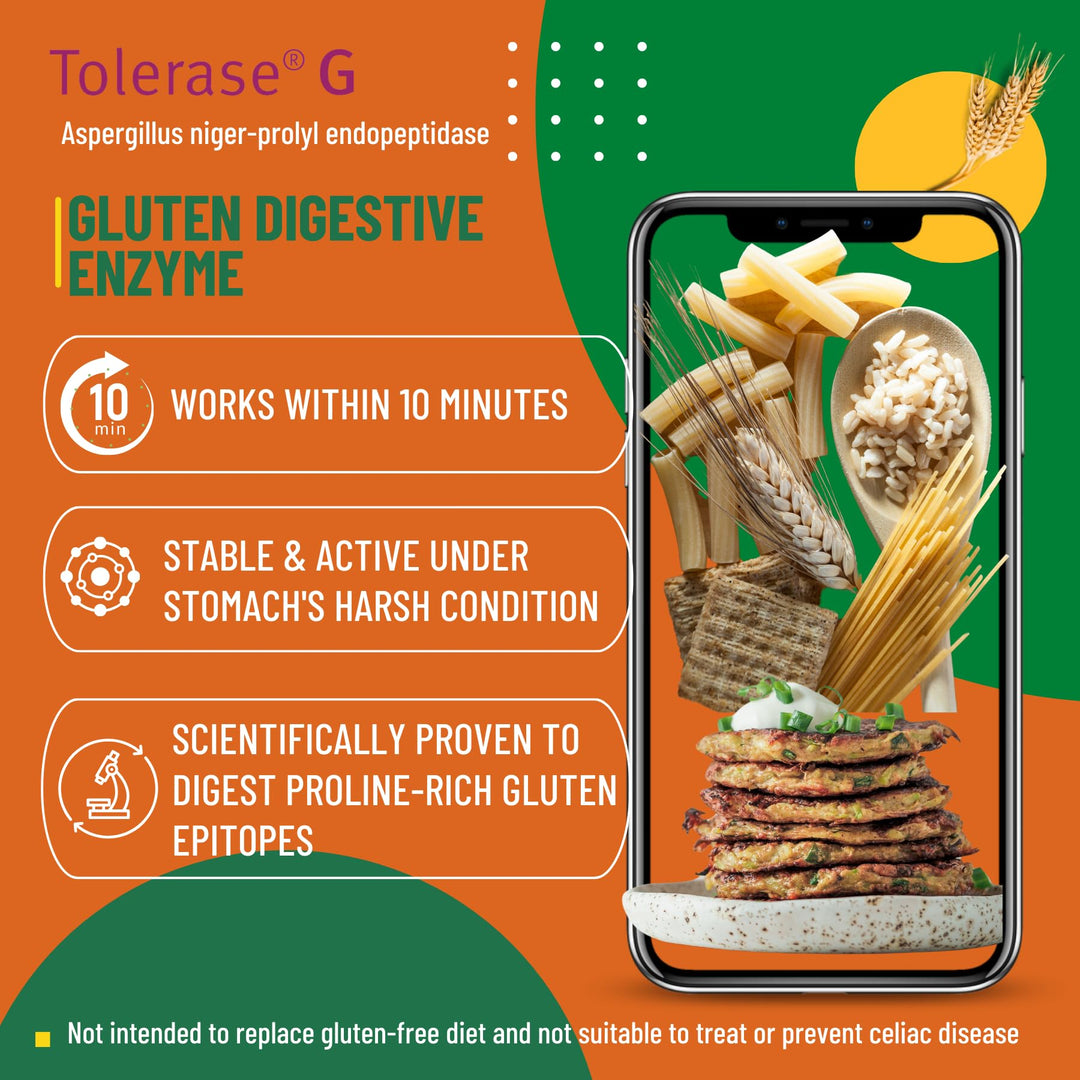 GlutnGo with Tolerase G 100mg Digestion Supplement for Gluten Intolerance, Clinically Proven to Help Digest Gluten, Fast, Effective and Safe Digestive Aid, 90 Capsules
