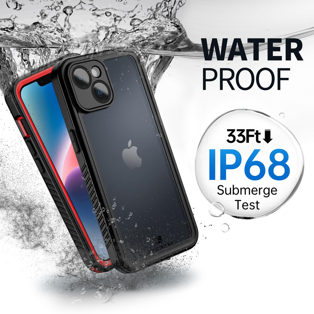 Waterproof Case for iPhone 14, IP68 Underwater Shockproof Dustproof Case, FSN Series with Built-in Screen Protector with Protective Crystal Clear Back Cover, for Apple iPhone 14 (6.1'') (Red)