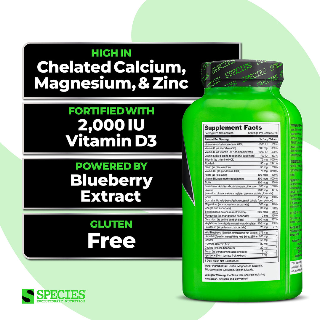 V-Mineralyze All-Purpose Multivitamin, Vitamin C and D3, Chelated Minerals, Blueberry Extract with Anti-Oxidant Properties, 300 Capsules
