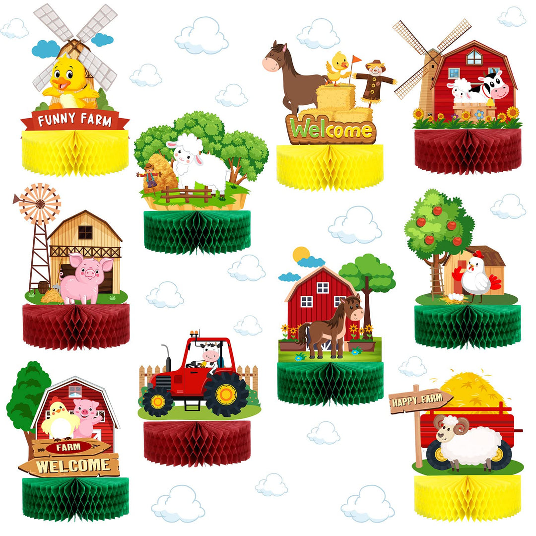 10 Pieces Farm Animals Honeycomb Centerpieces Farm Party Decorations Supplies for Table Barn Birthday Party Favors 3D Table Decor Indoor Outdoor