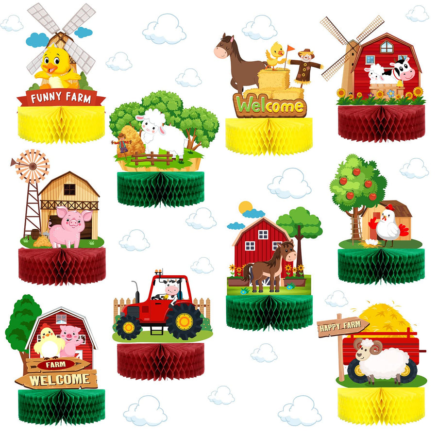 10 Pieces Farm Animals Honeycomb Centerpieces Farm Party Decorations Supplies for Table Barn Birthday Party Favors 3D Table Decor Indoor Outdoor