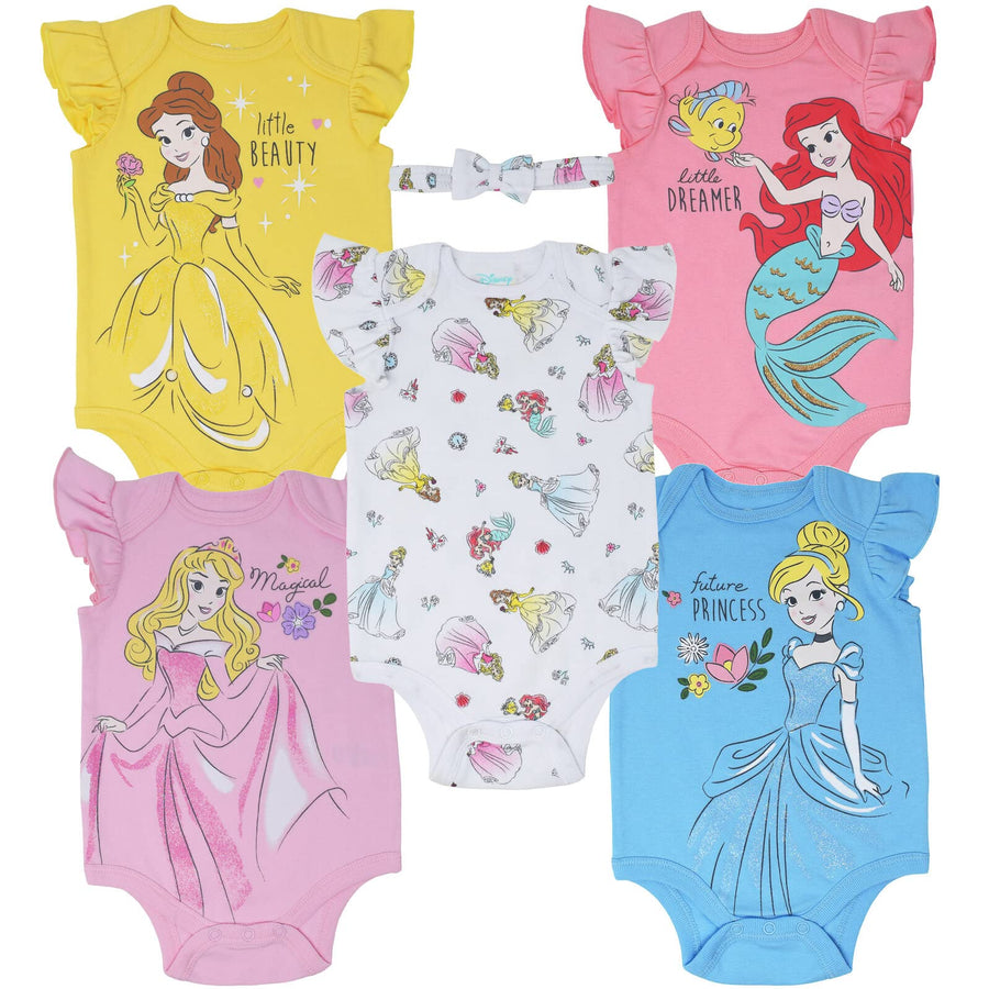 Princess Belle Aurora Cinderella Newborn Baby Girls Bodysuits and Headband Princess + Headband 3-6 Months