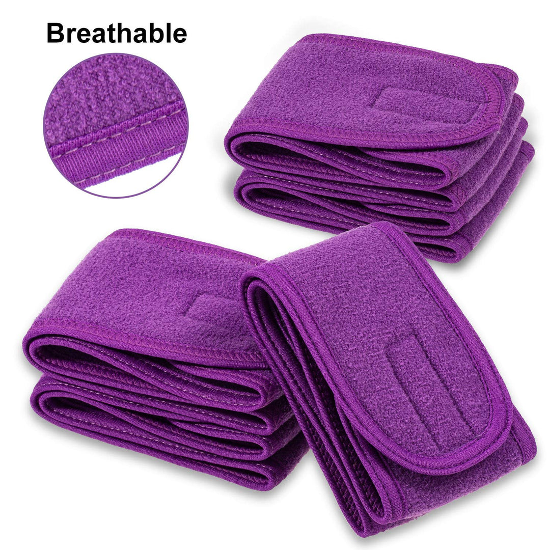 Spa Facial Headband 4 Packs Head Wrap Terry Cloth Headband Adjustable Stretch Towel for Bath, Makeup and Sport (Purple)