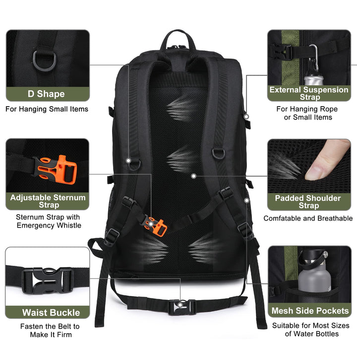 Hiking Backpack, 30L/40L/50L Expandable Hiking Backpack for Men and Women, Travel Camping Backpack Flight Approved