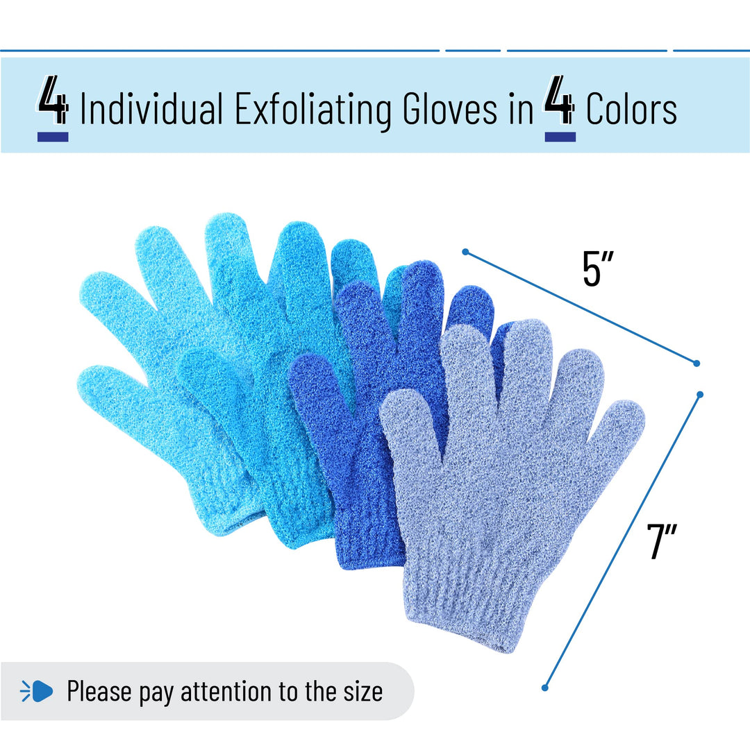 Slick- Exfoliating Gloves, 4 Pcs, Skin Exfoliator for Body, Shower Gloves, Scrub Gloves Exfoliating, Exfoliating Body Scrub Gloves, Loofah Glove, Exfoliation Mitt, Bath Gloves