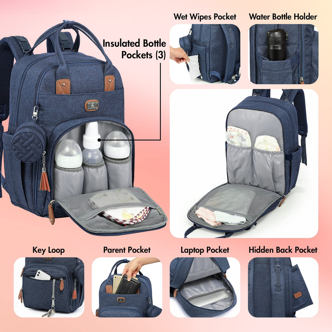 Diaper Bag Backpack with Portable Changing Pad, Pacifier Case and Stroller Straps, Large Unisex Baby Bags for Boys Girls, Multipurpose Travel Back Pack Moms Dads, Peacock blue
