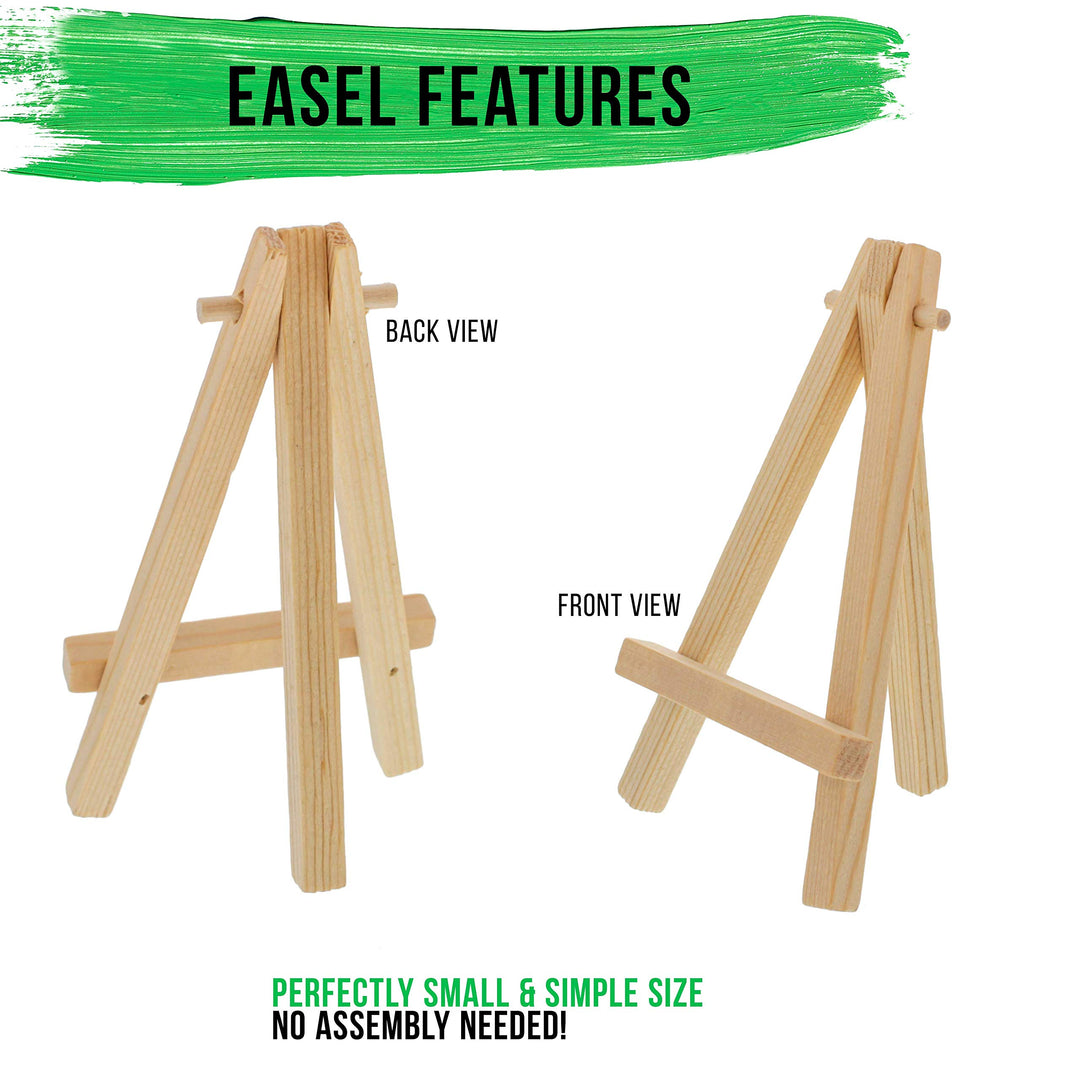 3 x 3 Stretched Canvas with 5 Mini Natural Wood Display Easel Kit (Pack of 12), Artist Tripod Tabletop Holder Stand - Painting Party, Kids Crafts, Oil Acrylic Paints, Signs, Photos