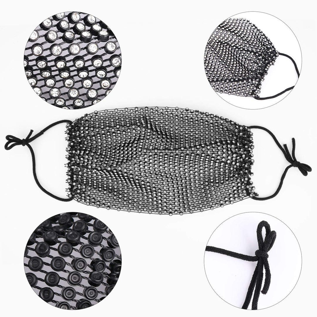 4 Pieces Rhinestone Mesh Face Cover Crystal Metal Glittery Masquerade for Cosplay Party Costume (Black, White, Pink, Purple)