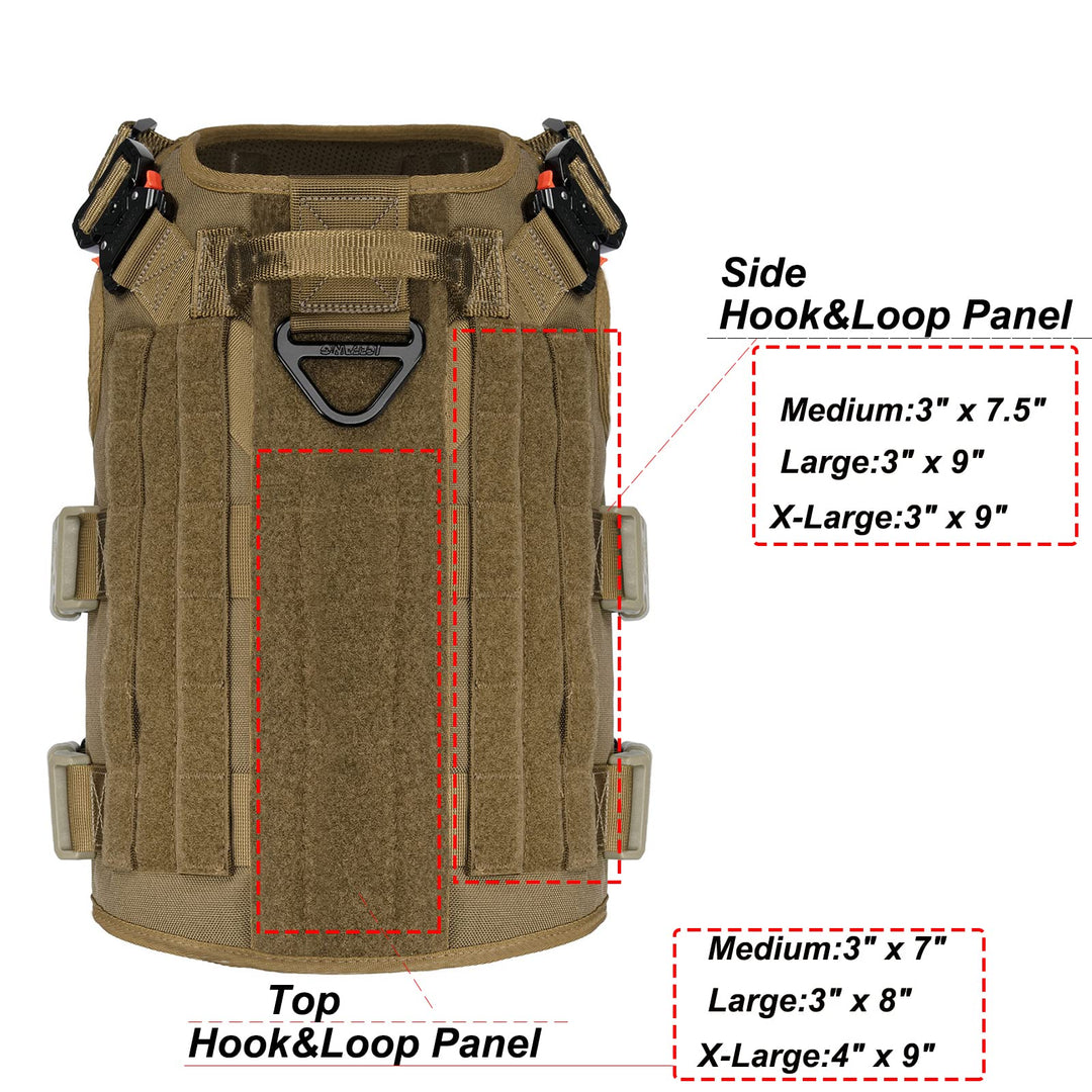 GN5 Tactical Dog Harness for Large Sized Dogs,Hook and Loop Panels,Walking Training Work Dog MOLLE Vest with Handle,No Pulling Front Leash Clip (L :Chest:28-35, Brown)