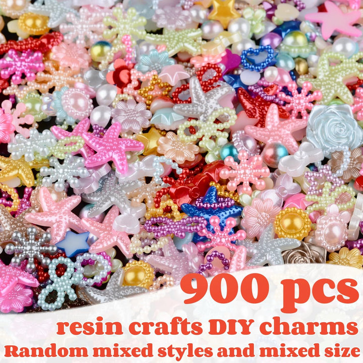 900pcs 4-20mm Random Mixed Styles Crafts Material Embellishments Kit Resins Flatback Rhinestones Pearls Round Beads Charms for Crafts Mixed Styles Loose Gems DIY