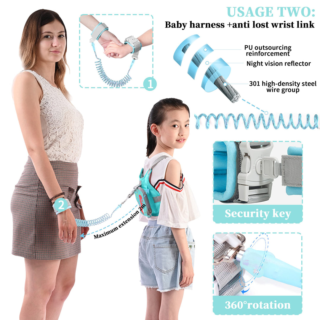 Toddlers Harness Leash & Anti Lost Wrist Link & Child Safety Harness Leash for Girls Kids Walking Wristband Assistant Strap Reflective Belt for Boys The Best Gift to Keep Kid Close(Dinosaur)