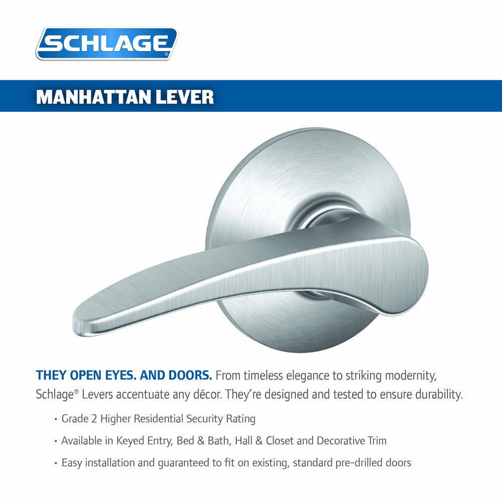 Schlage F40MNH626 Manhattan Privacy Lever, Satin Chrome