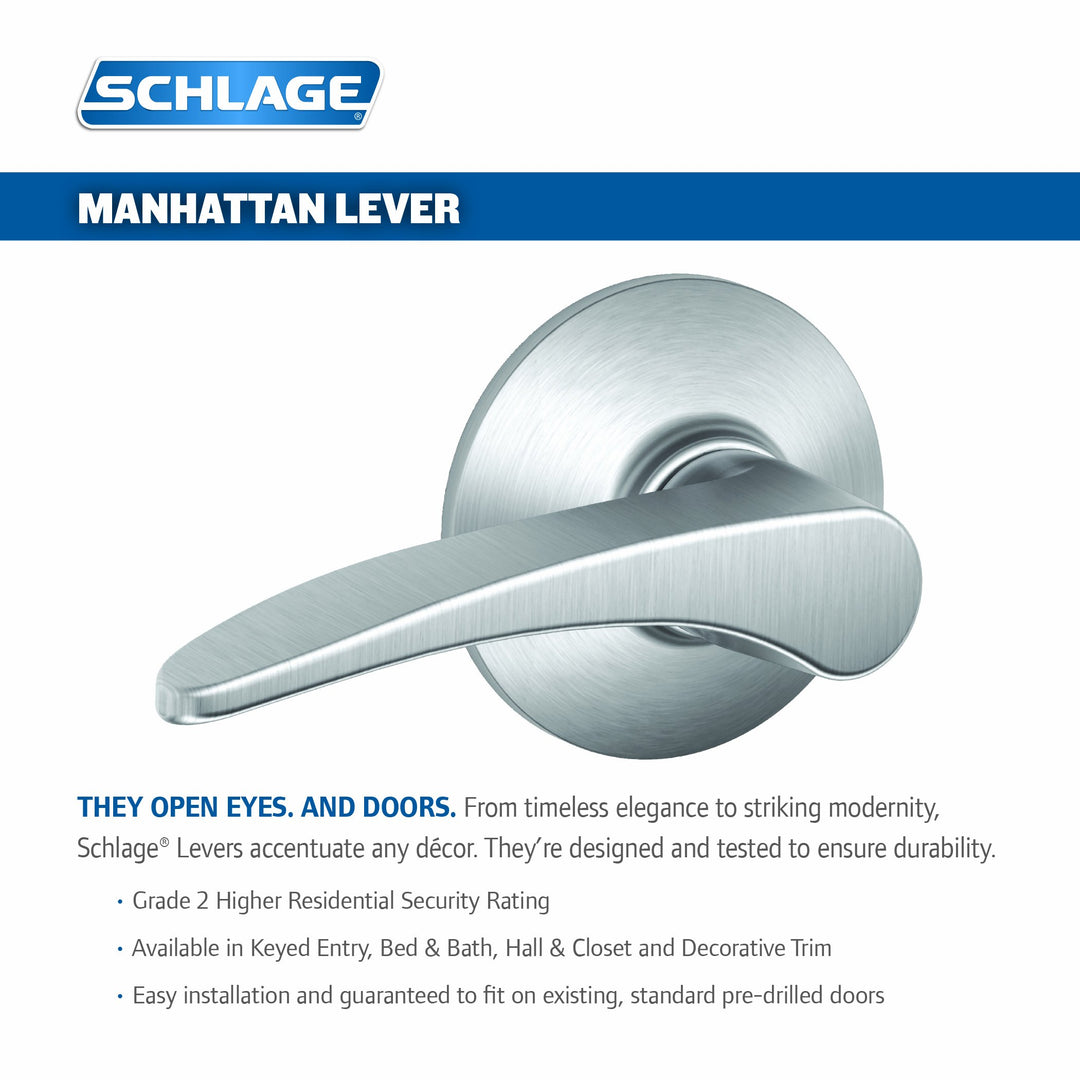 Schlage F40MNH626 Manhattan Privacy Lever, Satin Chrome